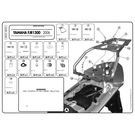 SUPPORT TOP CASE ALU YAMAHA 1300 FJR 2006-2018