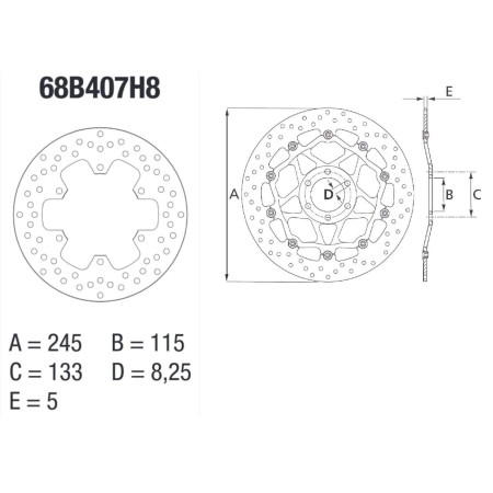 DISQUE FREIN ARRIERE BREMBO 68B407H8 TOUTES TDM TRX YZF 750 ET 1000