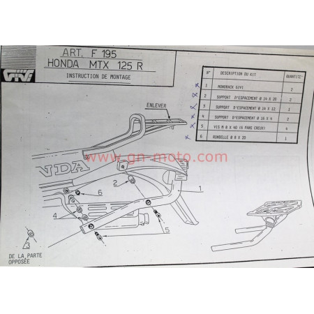 SUPPORT POUR PLATINE GIVI E217  XL 125 VARADERO 2001-2014