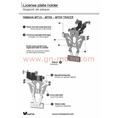 SUPPORT DE PLAQUE V PARTS MT09 TRACER 2015-2020